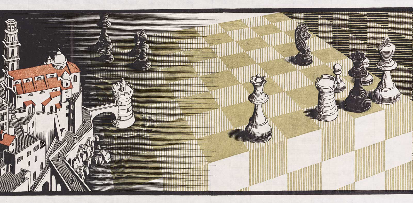 M.C. Escher, Metamorphose II, houtsnede, oktober 1939 - maart 1940, detail