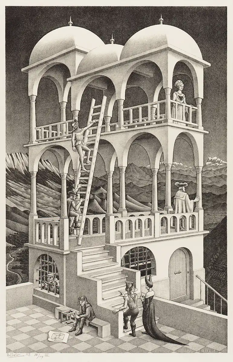 エッシャー Escher　リトグラフ『版画のギャラリー』アクリル板画　1956年 エッシャー Escherリトグラフ『版画のギャラリー』アクリル板画